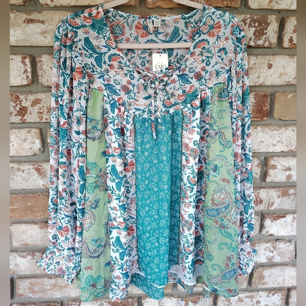Cato NWT Women's Colorful Chiffon Floral Peasant Top Sz 18/20W Casual Romantic
